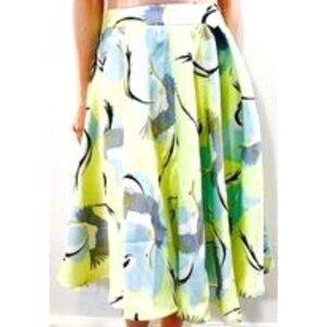 Gracia Full Midi Skirt | Yellow Crane Print | Size M